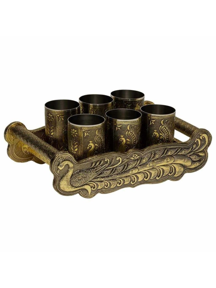 Tray Alexandra House Living Golden Aluminium MDF Wood 13 x 6 x 25 cm