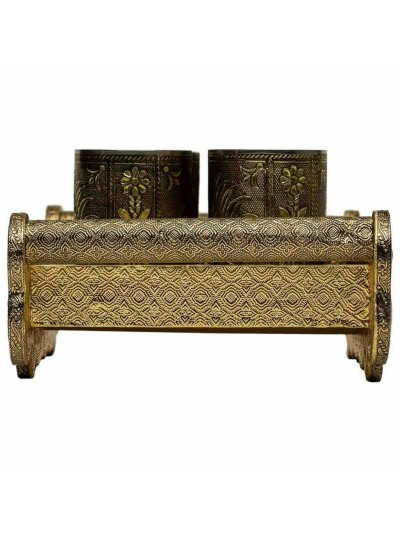 Tray Alexandra House Living Golden Aluminium MDF Wood 13 x 6 x 25 cm