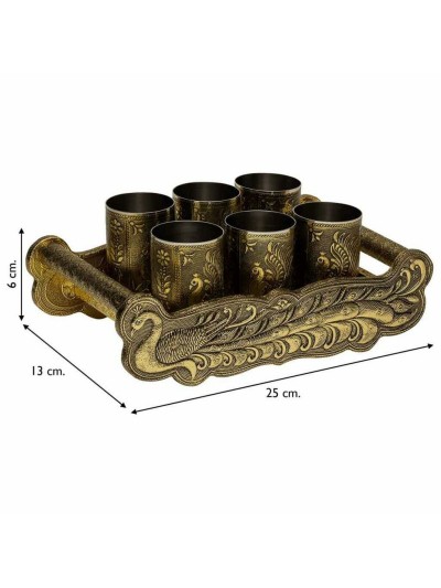 Tray Alexandra House Living Golden Aluminium MDF Wood 13 x 6 x 25 cm