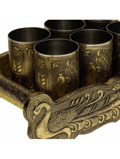 Tray Alexandra House Living Golden Aluminium MDF Wood 13 x 6 x 25 cm