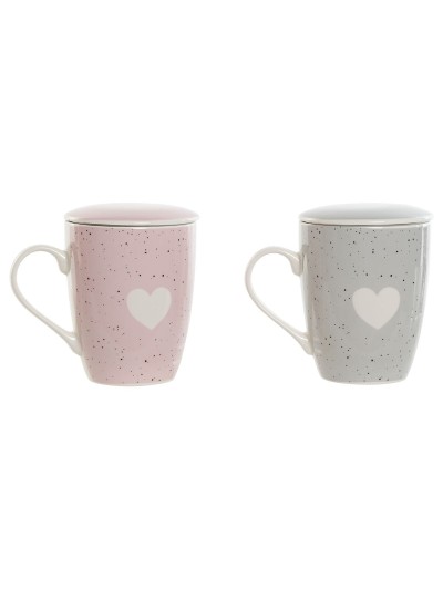 Tasse avec filtre pour infusions Home ESPRIT Gris Rose 340 ml (2 Unités)