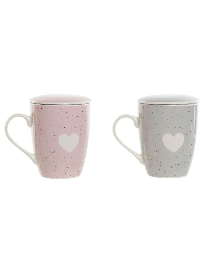 Cup with Tea Filter Home ESPRIT Grey Pink 340 ml (2 Units)