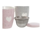 Taza con Filtro para Infusiones Home ESPRIT Gris Rosa 340 ml (2 Unidades)