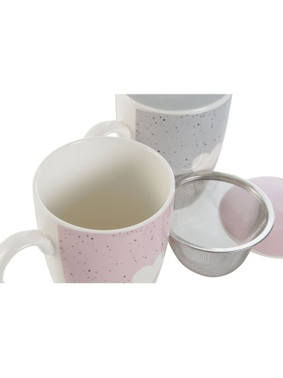 Taza con Filtro para Infusiones Home ESPRIT Gris Rosa 340 ml (2 Unidades)