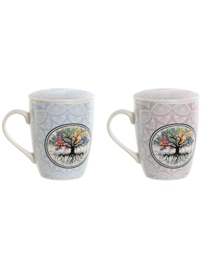 Taza con Filtro para Infusiones Home ESPRIT Azul Rosa 340 ml (2 Unidades)