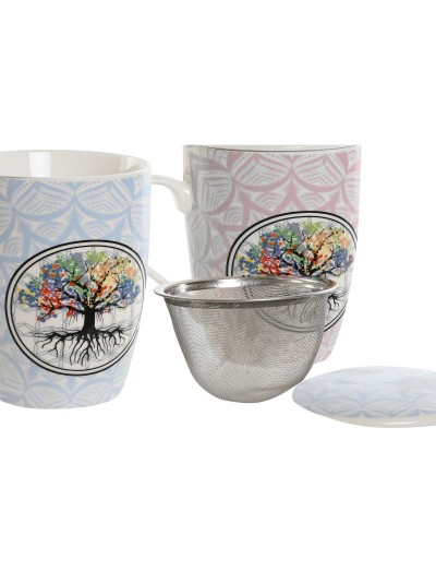 Tasse avec filtre pour infusions Home ESPRIT Bleu Rose 340 ml (2 Unités)