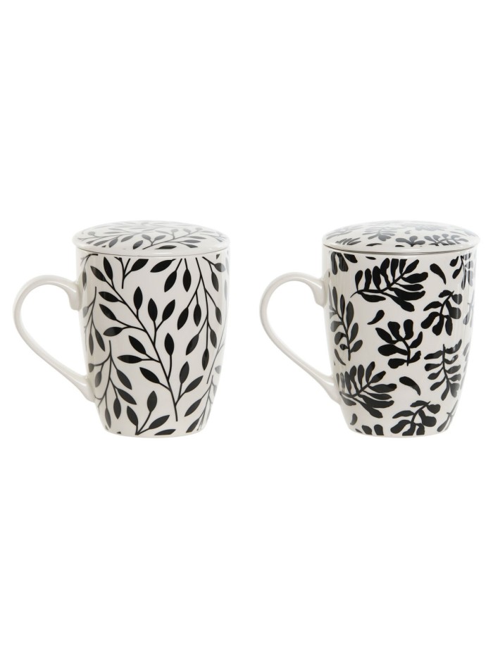 Taza con Filtro para Infusiones Home ESPRIT Azul Blanco Negro Moderno 340 ml (2 Unidades)