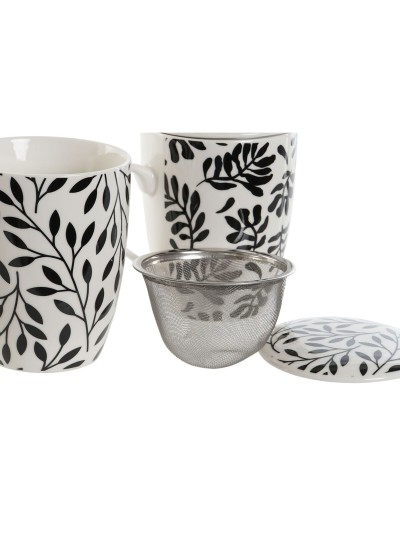 Taza con Filtro para Infusiones Home ESPRIT Azul Blanco Negro Moderno 340 ml (2 Unidades)