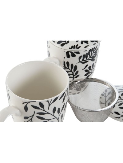 Taza con Filtro para Infusiones Home ESPRIT Azul Blanco Negro Moderno 340 ml (2 Unidades)
