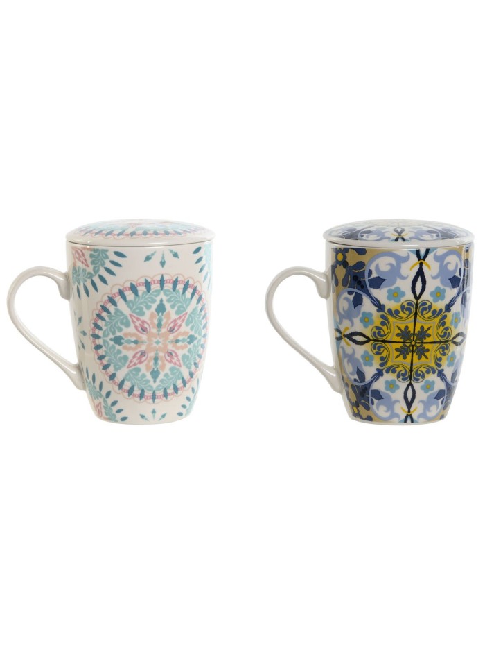 Cup with Tea Filter Home ESPRIT Blue White Turquoise Mediterranean 340 ml (2 Units)