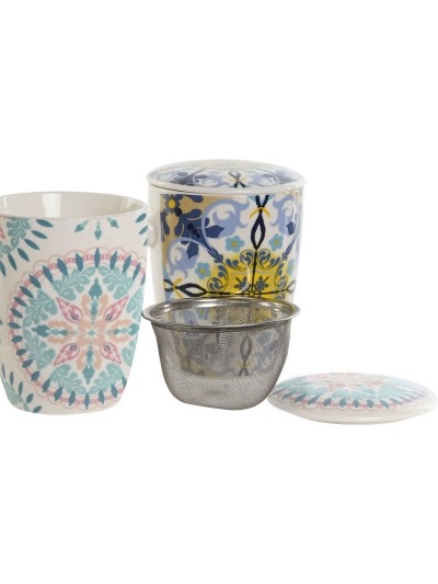Taza con Filtro para Infusiones Home ESPRIT Azul Blanco Turquesa Mediterráneo 340 ml (2 Unidades)