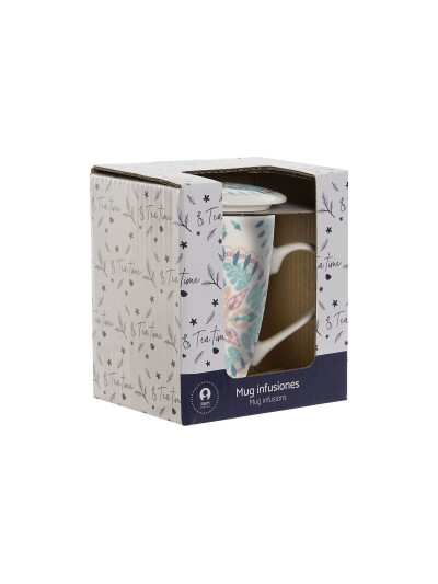 Cup with Tea Filter Home ESPRIT Blue White Turquoise Mediterranean 340 ml (2 Units)