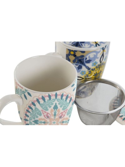 Tasse avec filtre pour infusions Home ESPRIT Bleu Blanc Turquoise méditerranéen 340 ml (2 Unités)