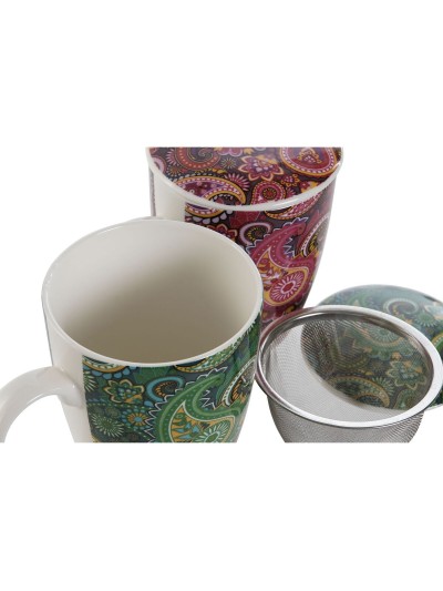Tasse avec filtre pour infusions Home ESPRIT Vert Turquoise Bordeaux Lila Moderne 340 ml (2 Unités)