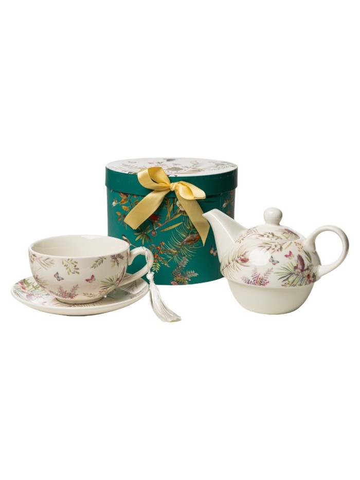 Tea Set Romimex Green Ceramic 300 ml Cup with Plate 3 Pieces