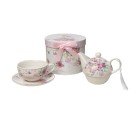 Tea Set Romimex Light mauve Ceramic 300 ml Cup with Plate 3 Pieces