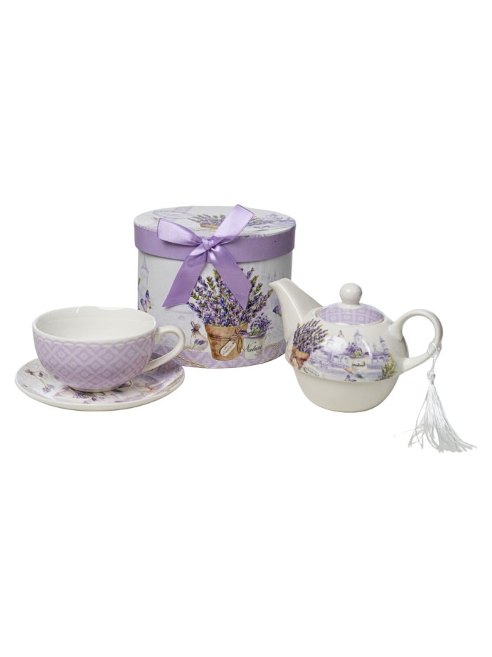 Tea Set Romimex Light mauve Ceramic 300 ml Cup with Plate 3 Pieces
