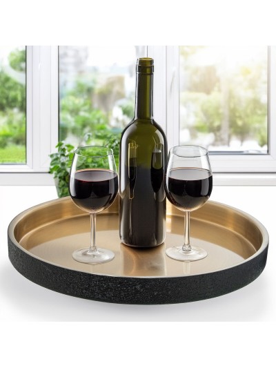 Tray Alexandra House Living Black Golden Metal Circular 37 x 4 x 37 cm