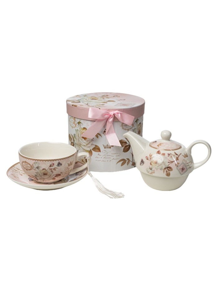 Tea Set Romimex Pink Ceramic 300 ml Cup with Plate 3 Pieces