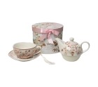 Tea Set Romimex Pink Ceramic 300 ml Cup with Plate 3 Pieces