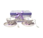 Set of Mugs with Saucers Romimex White Light mauve Ceramic 220 ml 2 Units