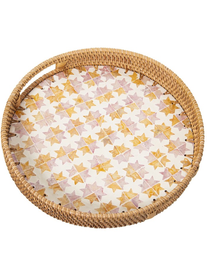 Bandeja Alexandra House Living Multicolor Ratán Nácar Redonda 33 x 35 x 33 cm
