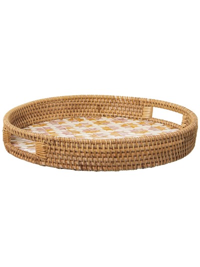 Tray Alexandra House Living Multicolour Rattan Mother of pearl Circular 33 x 35 x 33 cm