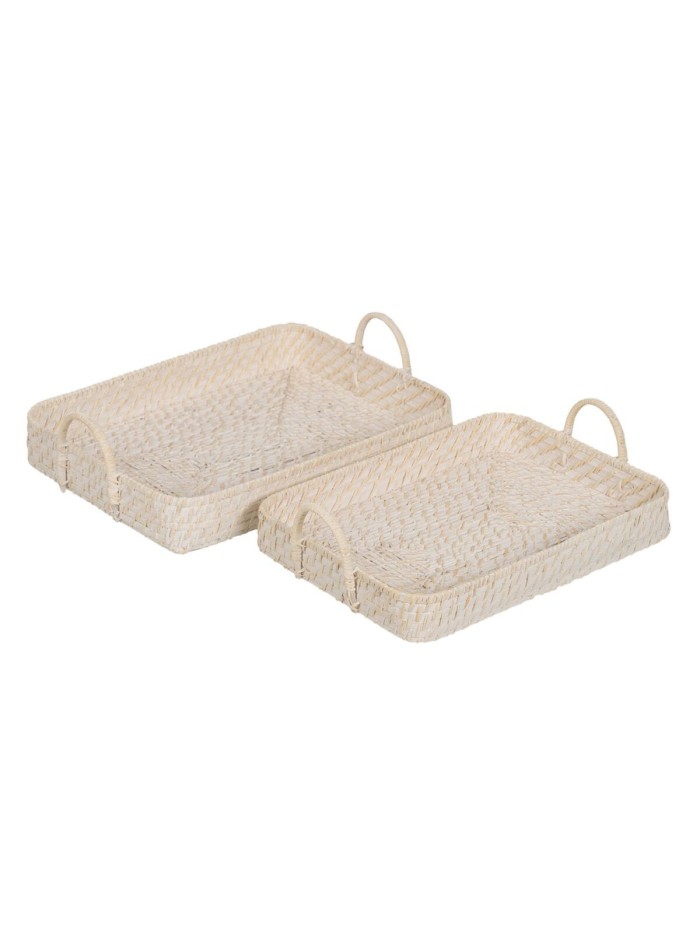 Tray White Bamboo Rattan 45 x 34 x 13 cm (2 Units)