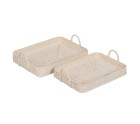 Tray White Bamboo Rattan 45 x 34 x 13 cm (2 Units)