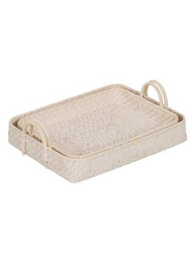 Tray White Bamboo Rattan 45 x 34 x 13 cm (2 Units)