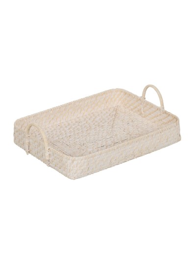 Bandeja Blanco Bambú Ratán 45 x 34 x 13 cm (2 Unidades)