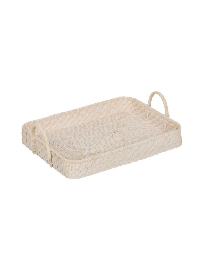Tray White Bamboo Rattan 45 x 34 x 13 cm (2 Units)