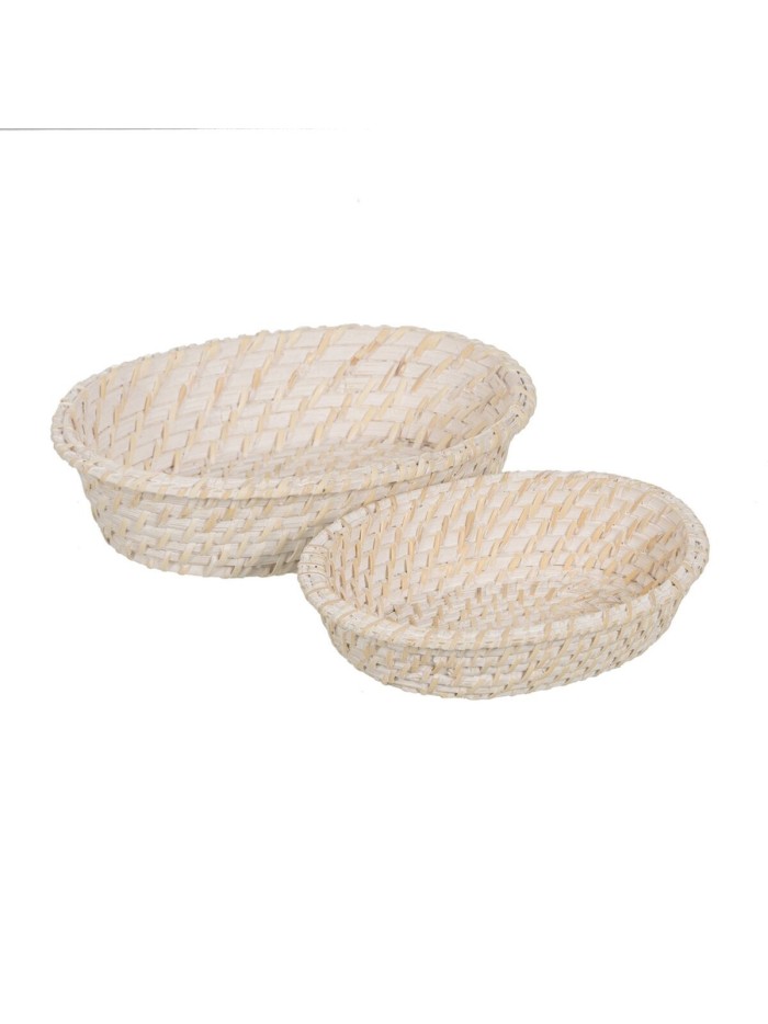 Tray White Bamboo Rattan 29 x 22 x 7 cm (2 Units)