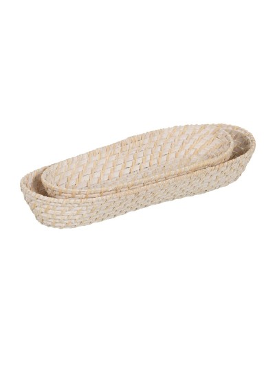 Tray White Bamboo Rattan 44 x 17 x 7 cm (2 Units)