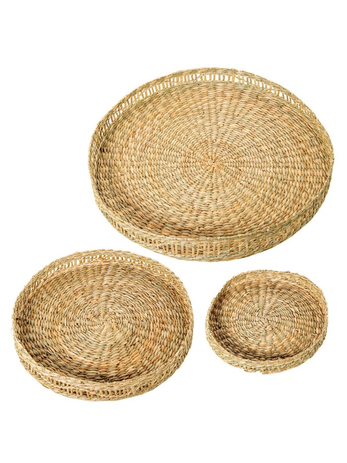 Juego de Bandejas Alexandra House Living Beige Hierba de mar 30 x 3 x 30 cm 40 x 3 x 40 cm 20 x 3 x 20 cm 3 Piezas