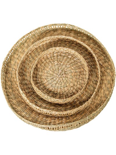 Set of trays Alexandra House Living Beige Seagrass 30 x 3 x 30 cm 40 x 3 x 40 cm 20 x 3 x 20 cm 3 Pieces