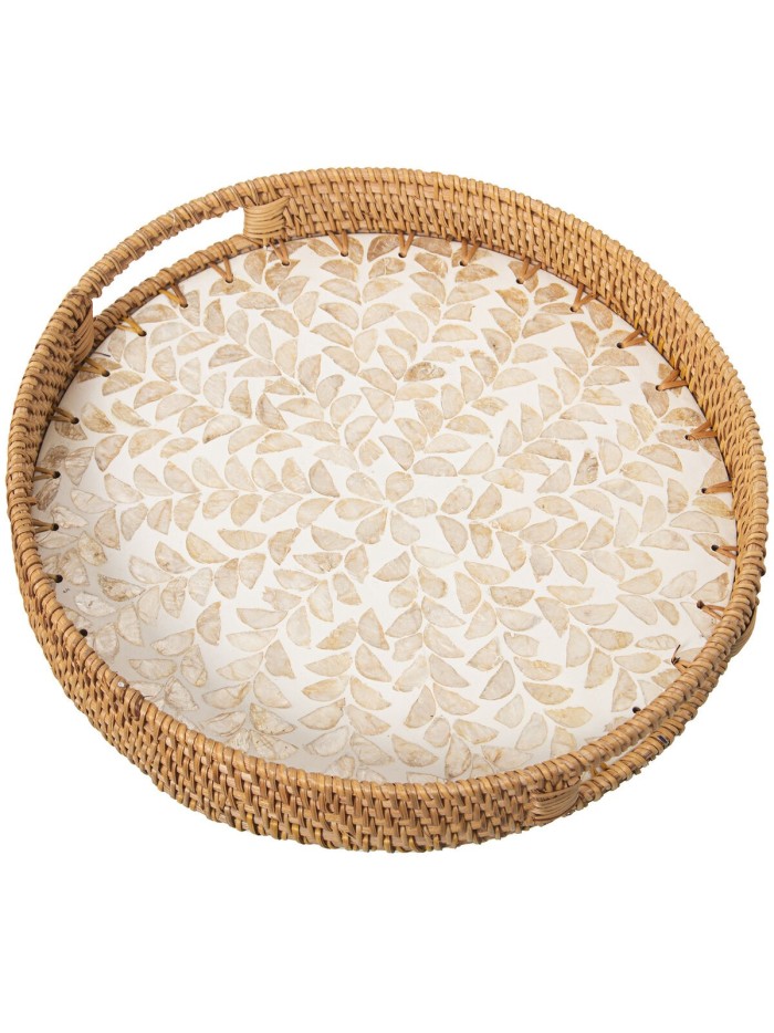 Bandeja Alexandra House Living Multicolor Ratán Nácar Redonda 33 x 35 x 33 cm