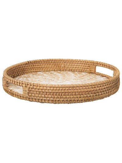 Tray Alexandra House Living Multicolour Rattan Mother of pearl Circular 33 x 35 x 33 cm