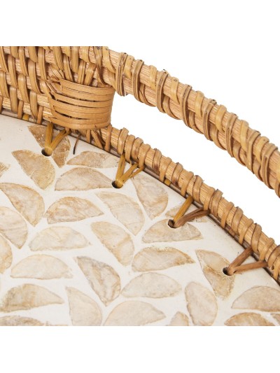 Tray Alexandra House Living Multicolour Rattan Mother of pearl Circular 33 x 35 x 33 cm
