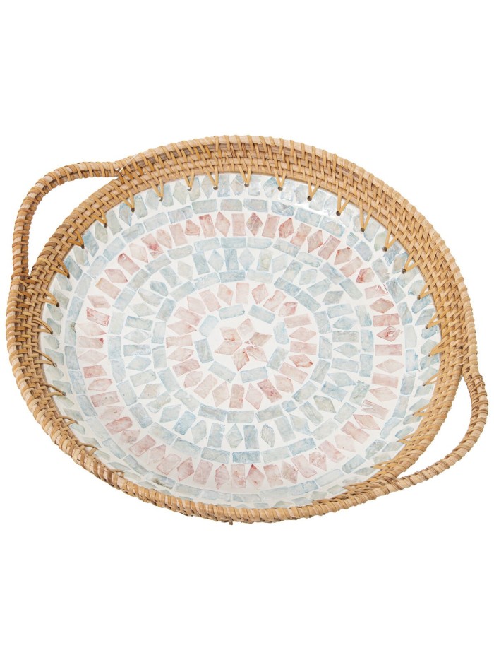 Bandeja Alexandra House Living Multicolor Ratán Nácar Redonda 40 x 5 x 33 cm