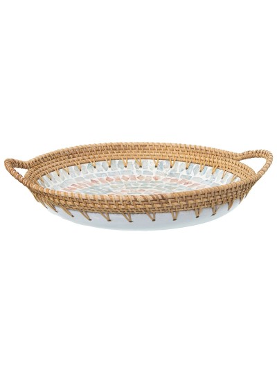 Tray Alexandra House Living Multicolour Rattan Mother of pearl Circular 40 x 5 x 33 cm