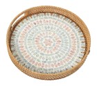 Bandeja Alexandra House Living Multicolor Ratán Nácar Redonda 33 x 35 x 33 cm
