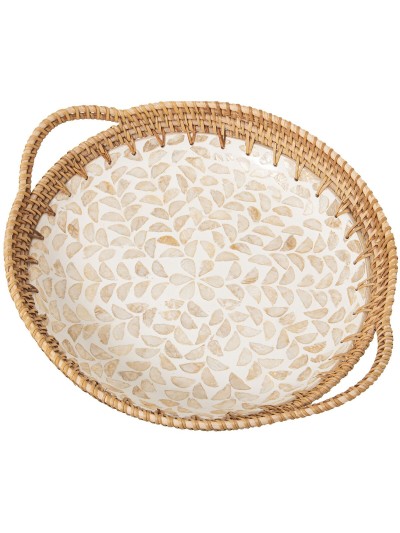 Plateau Alexandra House Living Multicouleur Rotin Nacre noire Ronde 40 x 5 x 33 cm