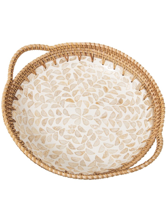 Bandeja Alexandra House Living Multicolor Ratán Nácar Redonda 40 x 5 x 33 cm