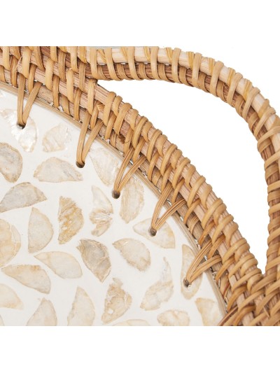 Plateau Alexandra House Living Multicouleur Rotin Nacre noire Ronde 40 x 5 x 33 cm