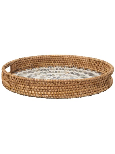 Tray Alexandra House Living Multicolour Rattan Mother of pearl Circular 33 x 35 x 33 cm