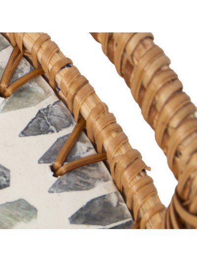 Plateau Alexandra House Living Multicouleur Rotin Nacre noire Ronde 33 x 35 x 33 cm