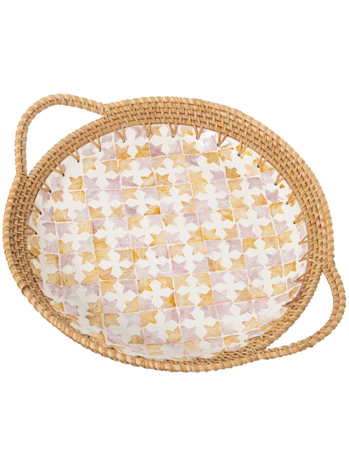 Plateau Alexandra House Living Multicouleur Rotin Nacre noire Ronde 40 x 5 x 33 cm