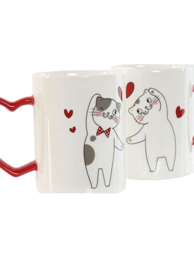 Ensemble de 2 mugs Home ESPRIT Love Blanc Rouge Chats