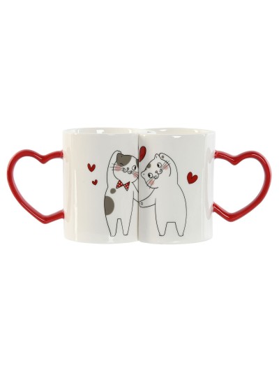 2 Piece Mug Set Home ESPRIT Love White Red Cats
